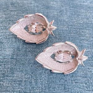 Vintage Sarah Coventry Silver and Rhinestone Leaf clip earrings